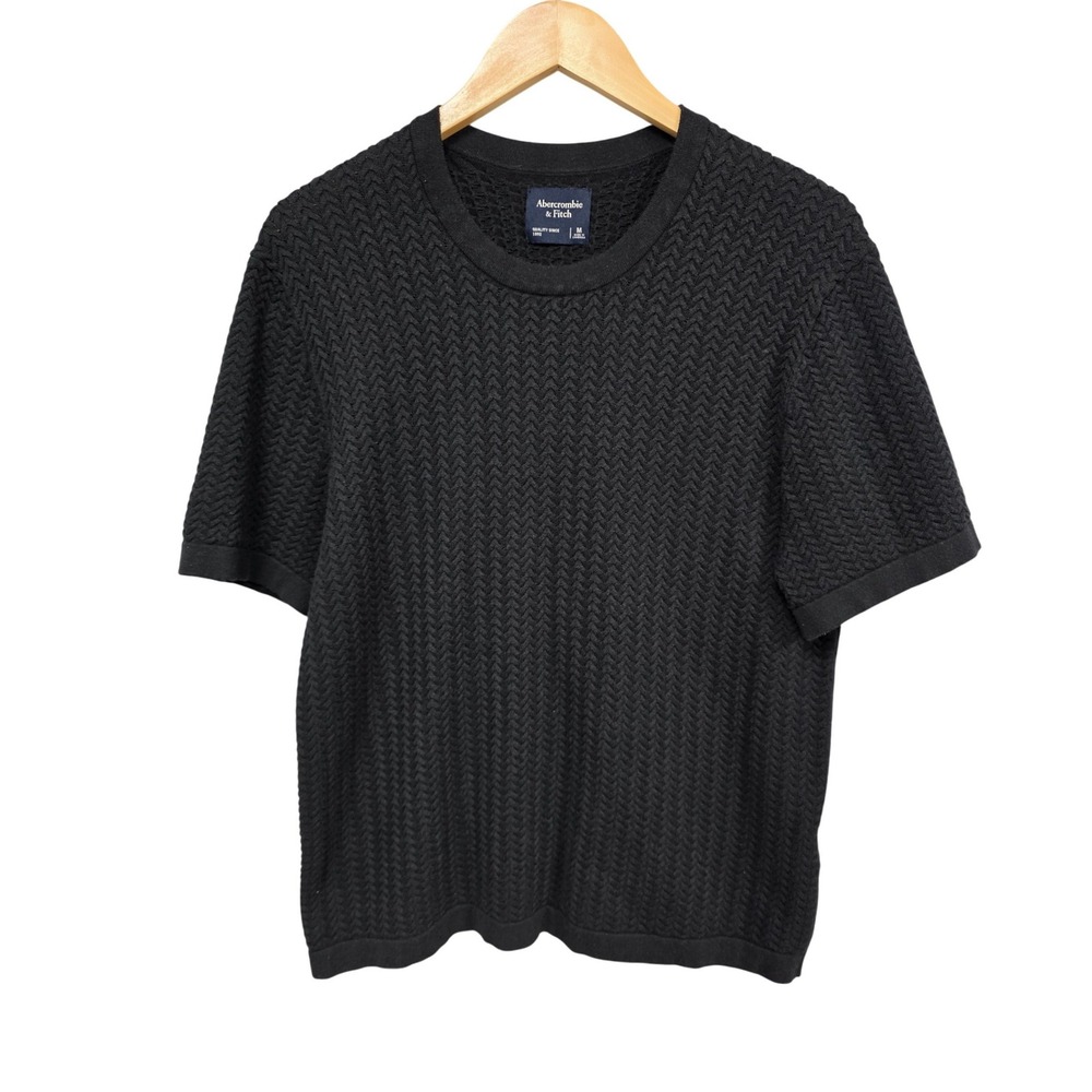 Abercrombie & Fitch Knit Shirt Men M Black Textured Chevron Short Sleeve Casual